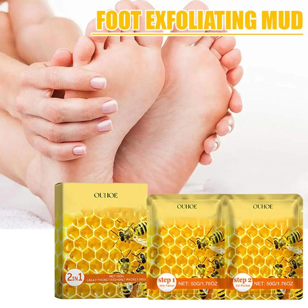 2in1 box of 2pcs bee foot exfoliating mud, gentle exfoliation and rejuvenation skin improvement, rough feet, exfoliation