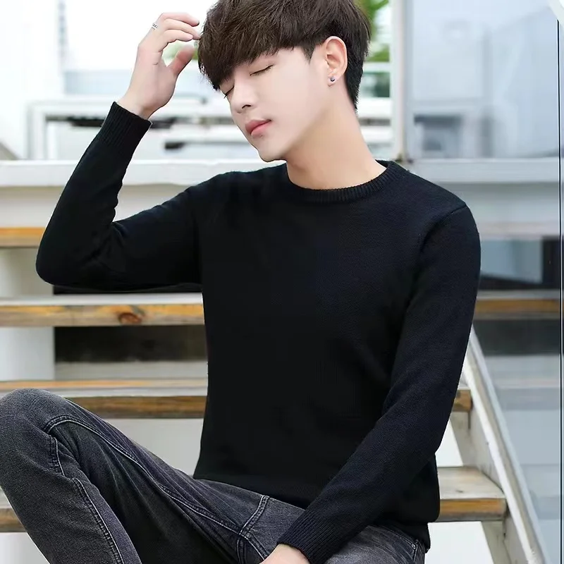 High-End Men's Knitted Sweater round Ne Autumn Winter Base Layer irt Korean Sle Warm Slim Fit Boting Top M Garment