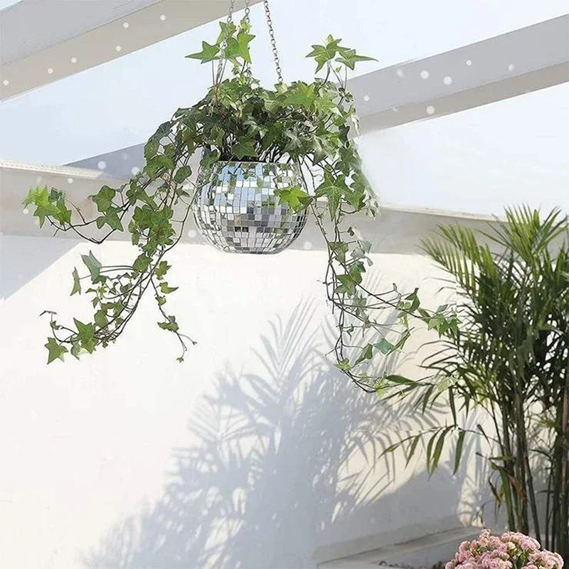 Disco Ball Flower Planter Pots Mirror Hanging Basket Hanging Flower Pot For Indoor Plants Vase Container Garden Decoration