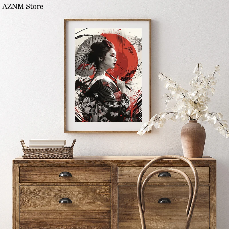 Japanese Classic Geisha with Umbrella Posters and Prints Modern Art Canvas Painting Wall Art Picture Living Room Home Decor