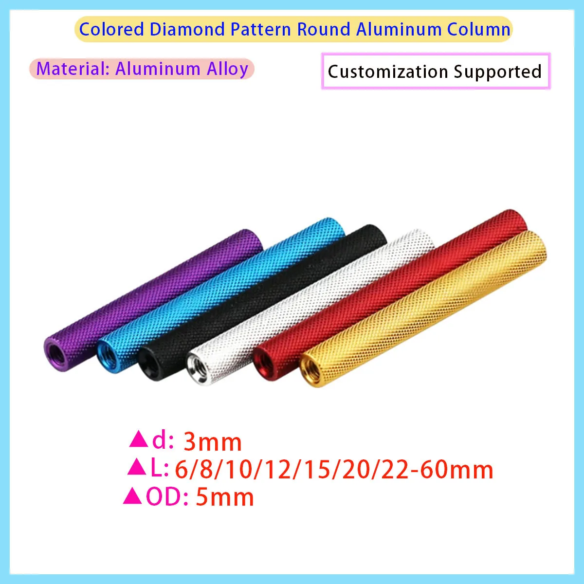 Spacing Length 6/8/10/12/15/18/20/22/25/27/30/35/37/40/45/50/55/60mm, 10 M3 Colored Aluminum Embossed Washers