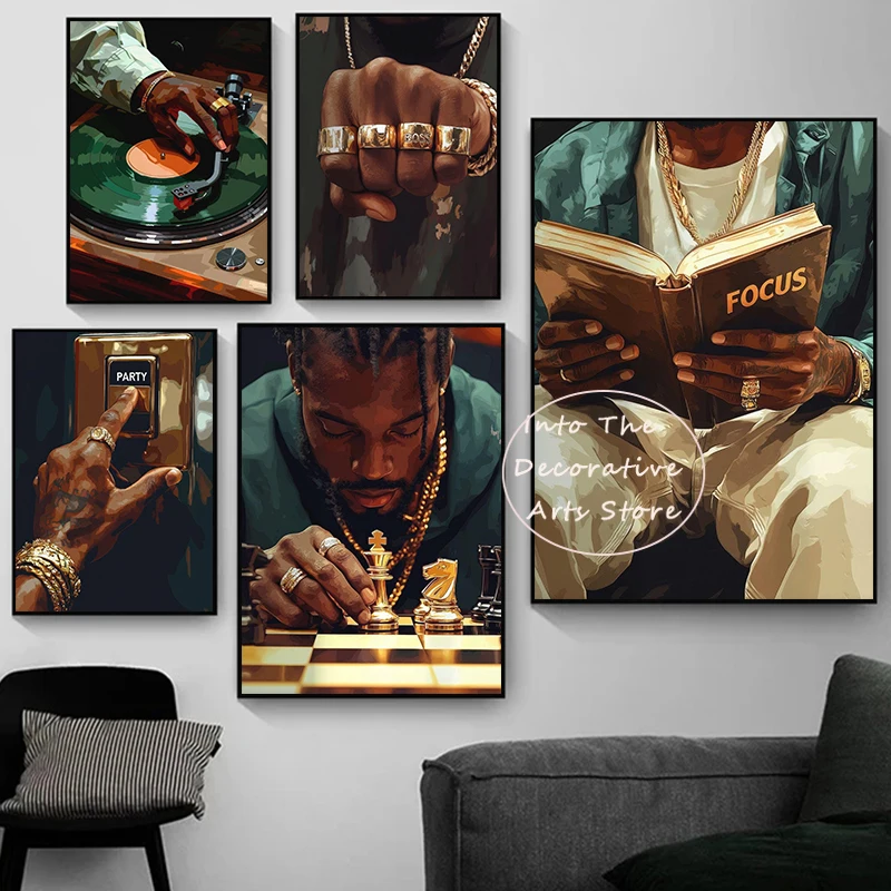 Modern Fashion Black Woman Poster Rich and Beautiful Girl Luxury Jewelry Canvas Painting Wall Art for Living Room Home Decor