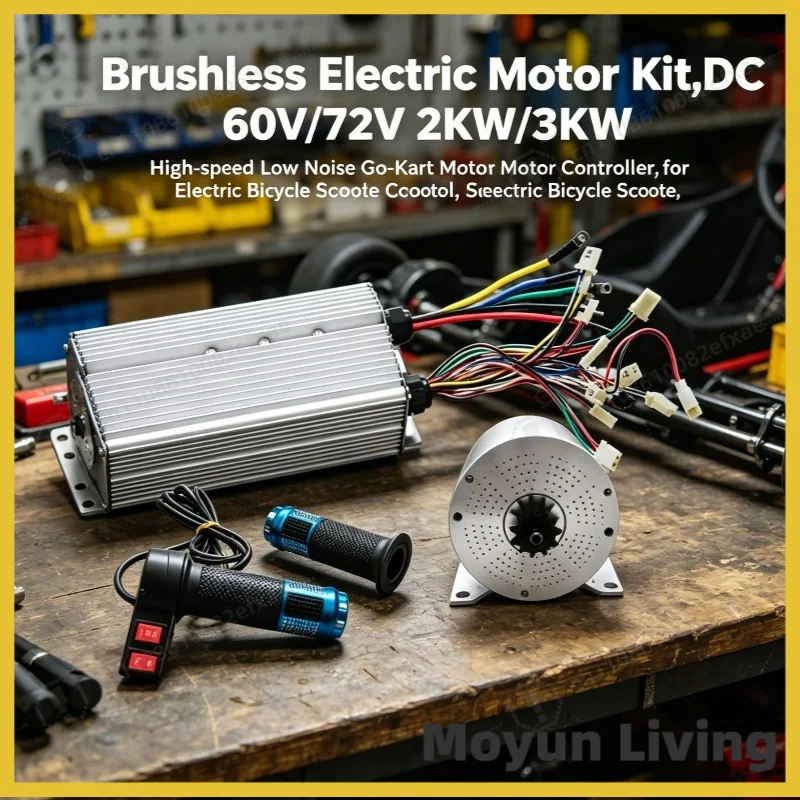 Brushless Electric Motor Kit 60V 72V 2KW 3KW High Speed DC Motor Controller Low Noise for Go Kart Electric Bike Scooter DIY