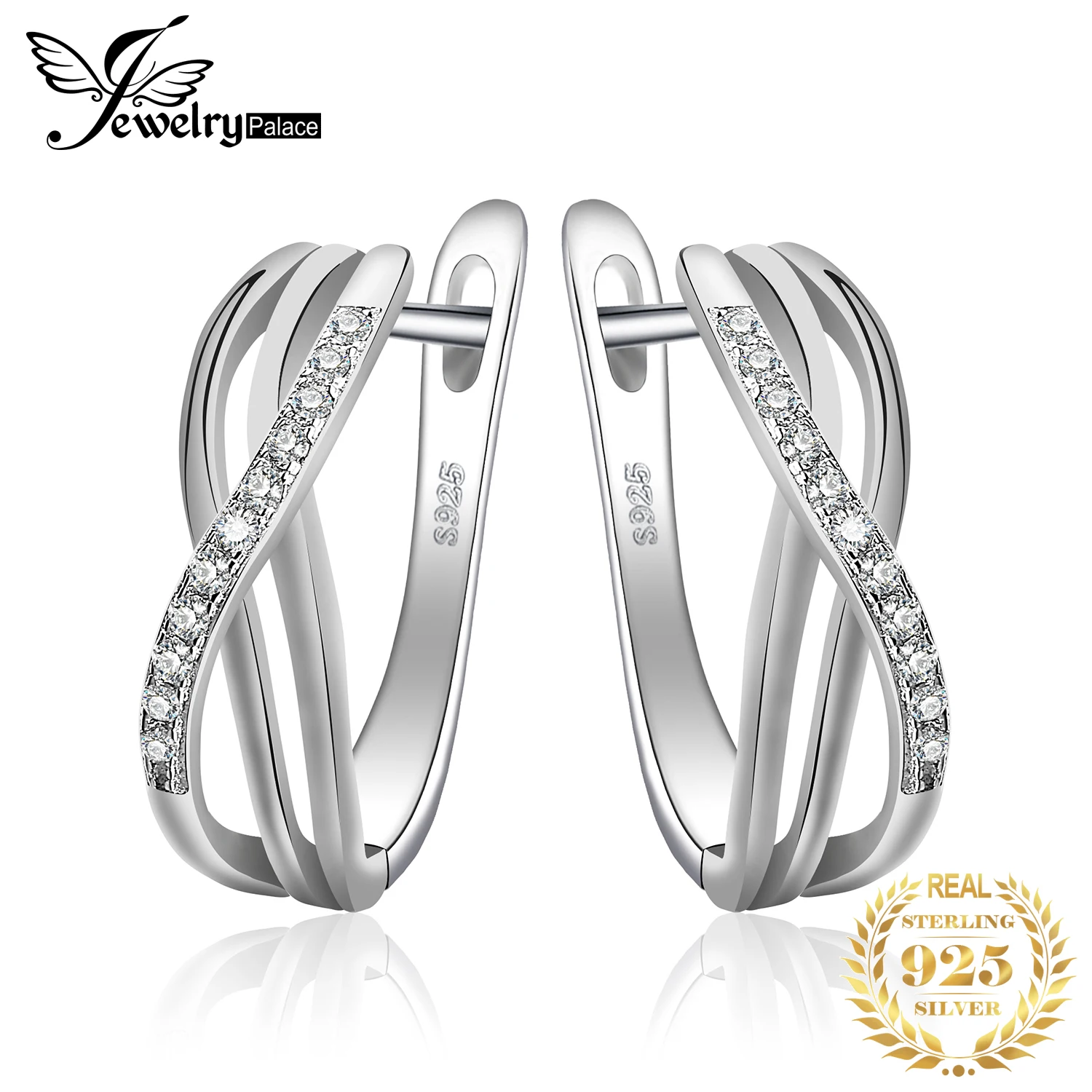 JewelryPalace Infinity Love Knot 5A CZ 925 Sterling Silver Clip Huggie Fashion Earrings for Women