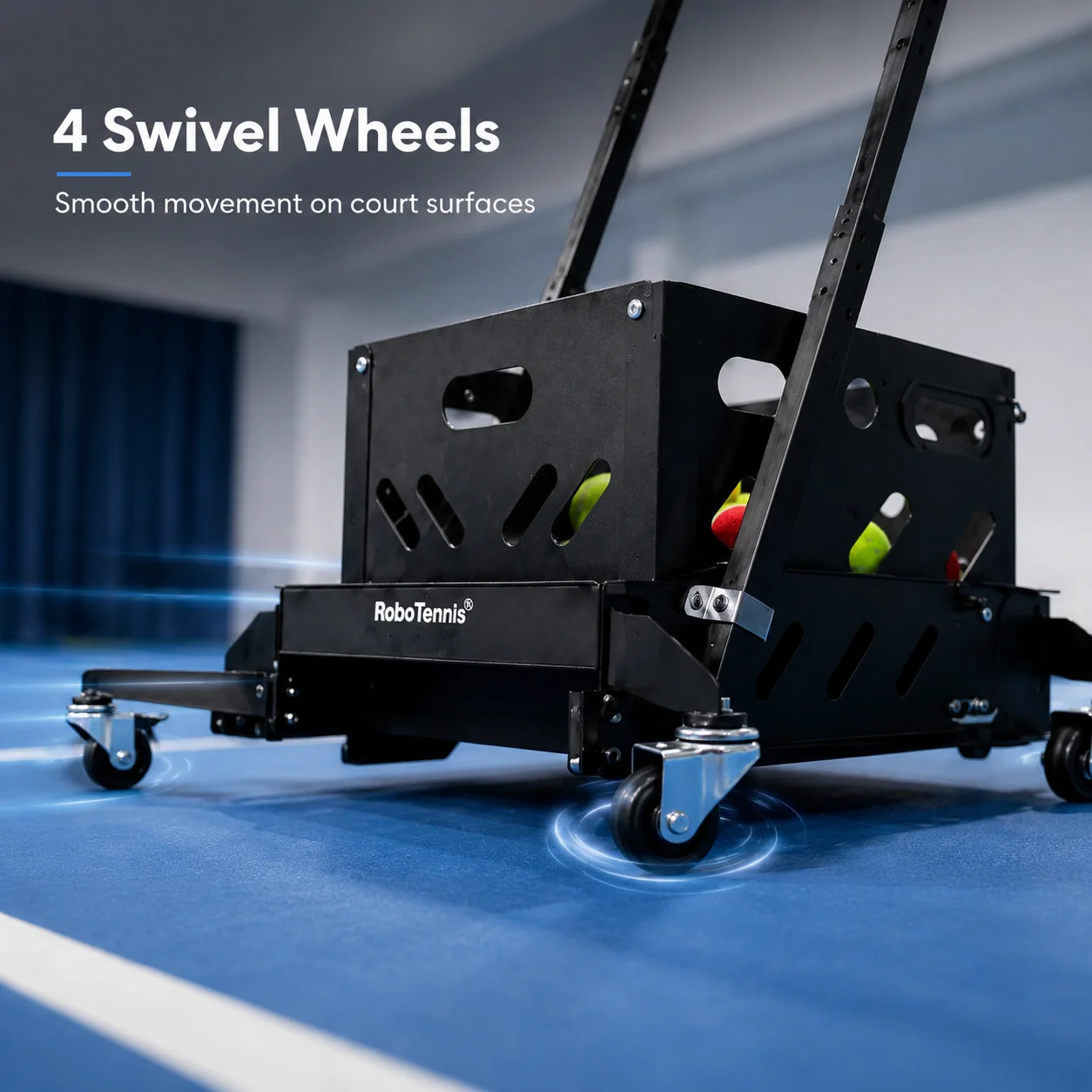 Tennis Pickleball Ball Collector Cart, Rolling Pickup Basket, Foldable Handle, Adjustable Height, 4 Swivel Wheels For Training