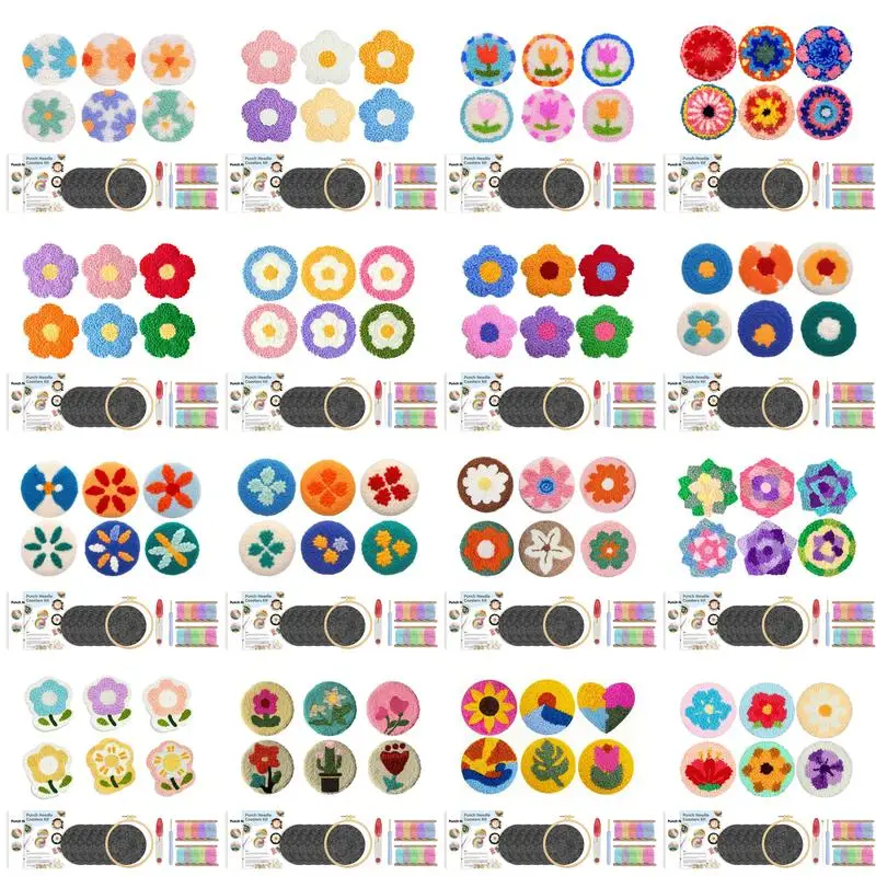 

GATYZTORY Flower Pattern DIY Punch Needle Embroidery Craft Set 6 Pcs Punch Needle Coasters Kit for Beginners Tufting Coaster Art
