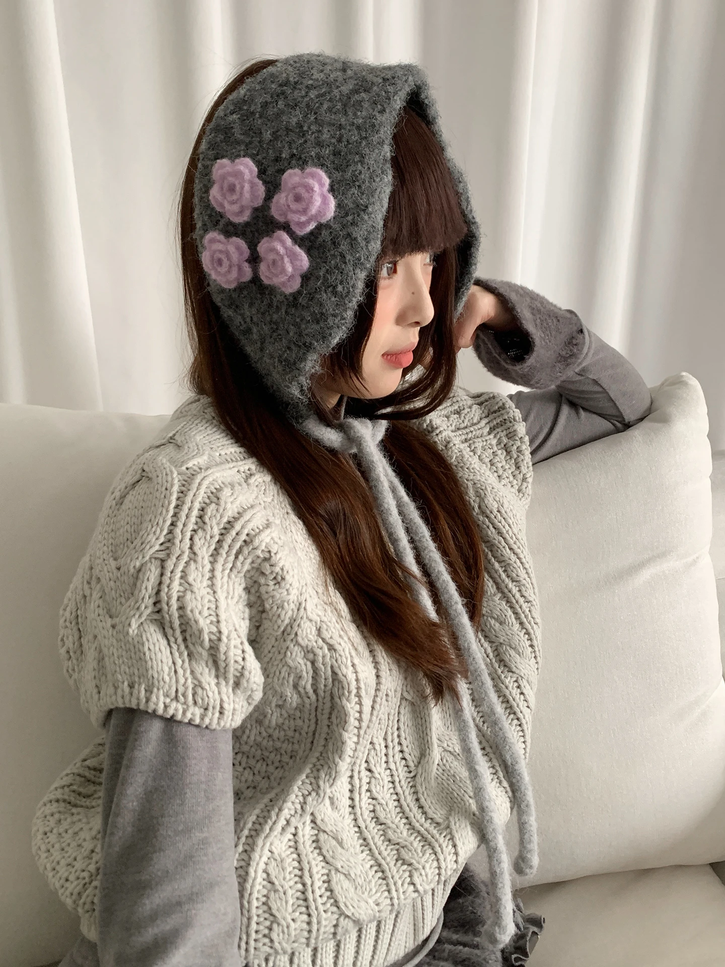 Handmade Korean Style Flower Lace Earmuffs For Women Warm And Cold-Proof For Outdoor Cycling In Winter