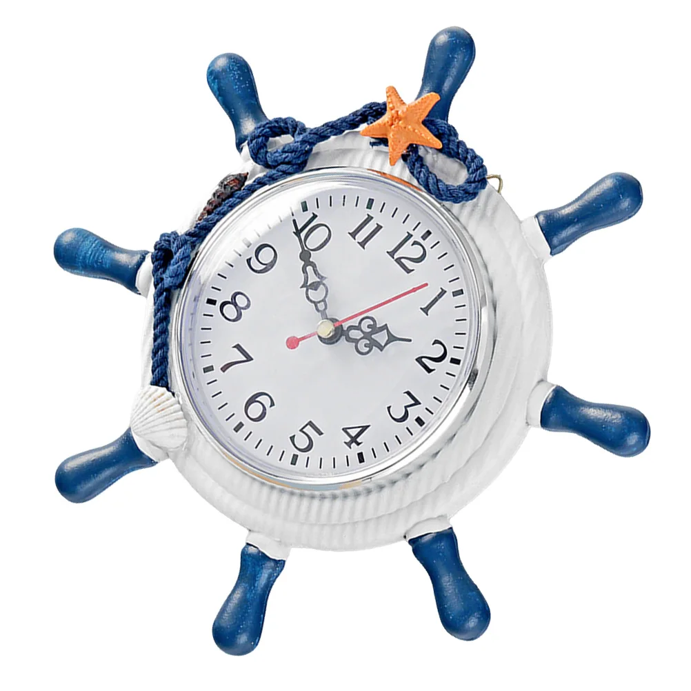 

1Pcs Wall Clock Wooden Mediterranean Sea Star Decor Large Numbers for Home Bedroom Living Room Hanging Clock