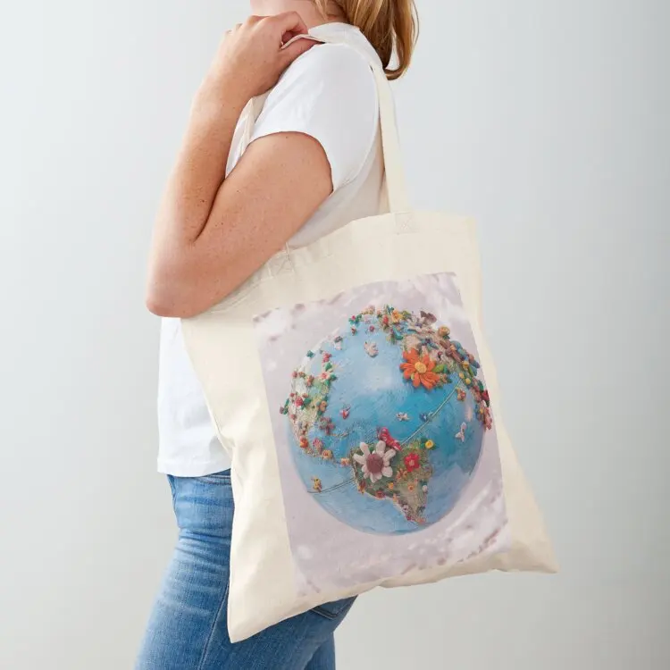Flowered world globe Tote Bag hand bag Candy bags Beach bag