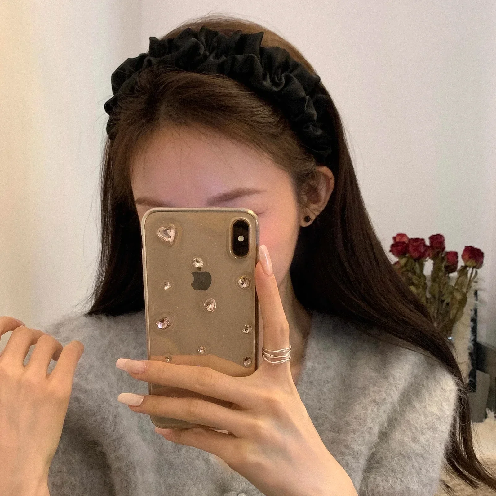 

Folded high cranial top black French niche temperament headdress