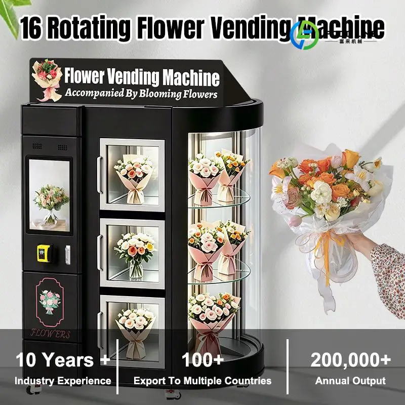 Automatic Refrigerated Rotating Flower Vending Machine 110/220V Fresh Bouquet Outdoor Commercial 24/7 Smart CE Customized