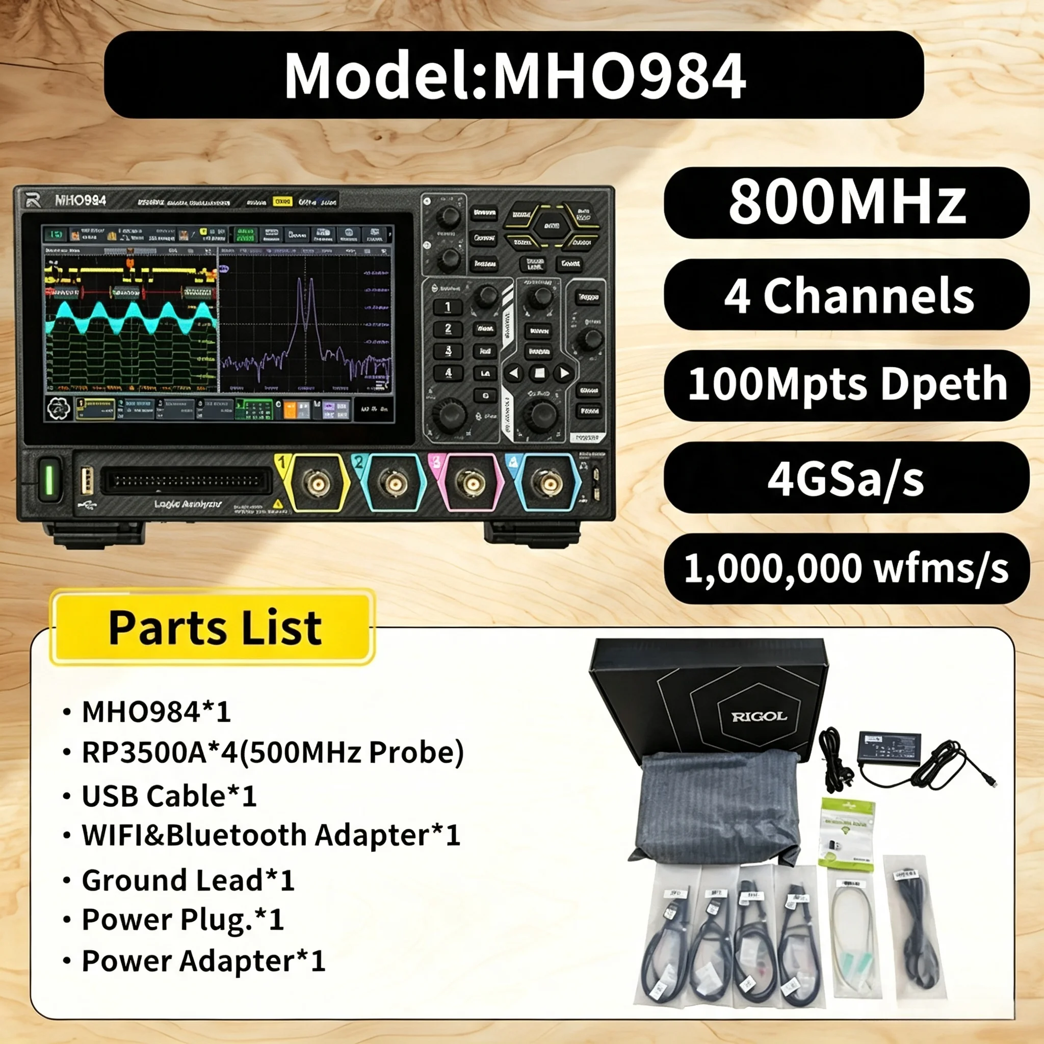 RIGOL MHO900 Series Digital Oscilloscope MHO984 MHO934 MHO954 4-Channel 12-Bit Resolution High Accuracy Portable