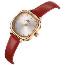 Montre-bracelet en acier pour femme, boîtier carré doré, horloge à main en métal étanche, cadeau pour fille, montre-bracelet en cuir marron pour femme, haute qualité, marque supérieure