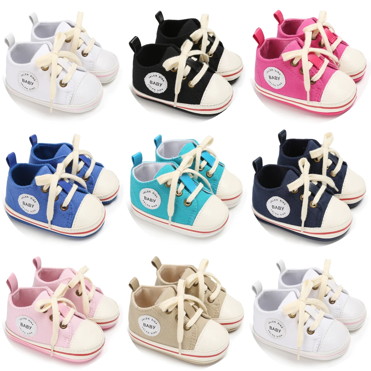 

Newborn Boys Girls Fashion Casual Sneakers Non-Slip Soft Gel Sole First Walkers White Baptism Baby Toddler Shoes