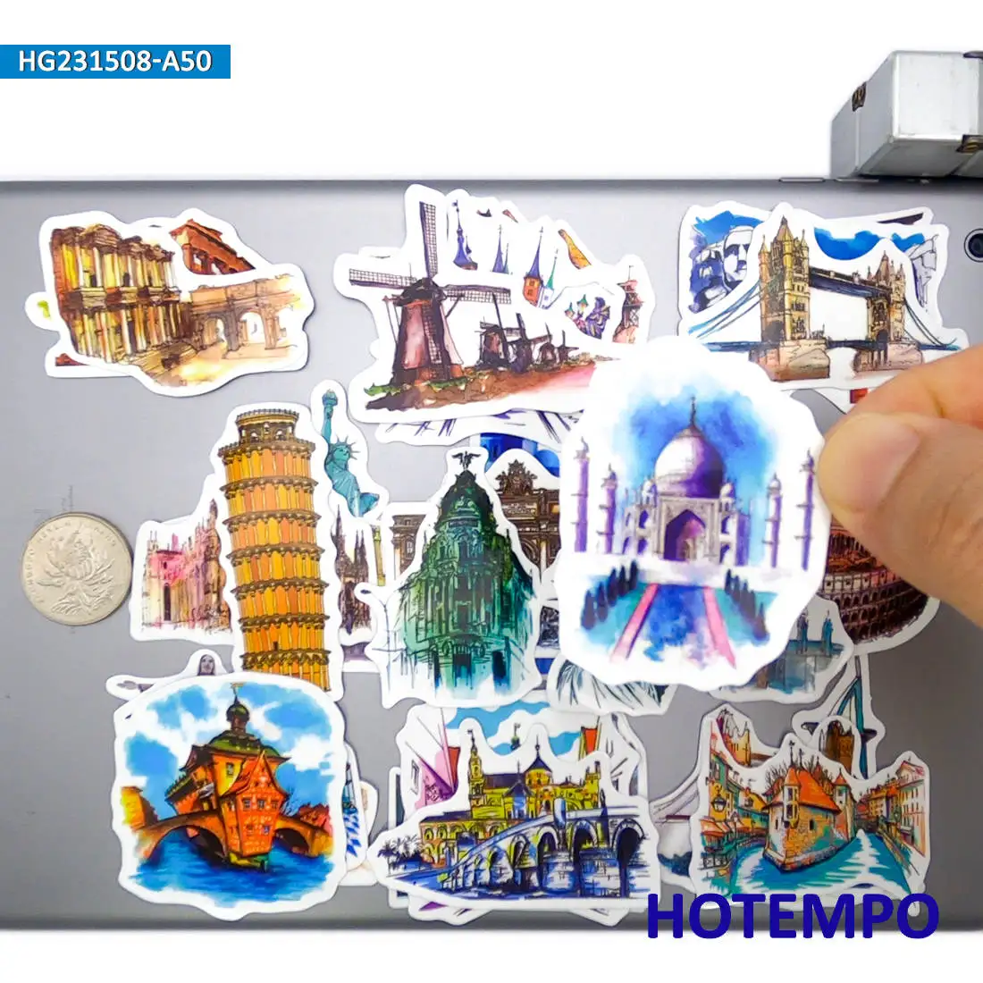 20/30/50PCS City Landmark Journey Stickers Handdrawn Style Old Buildings Travel Decals for Luggage Car Laptop Phone Sticker Toys