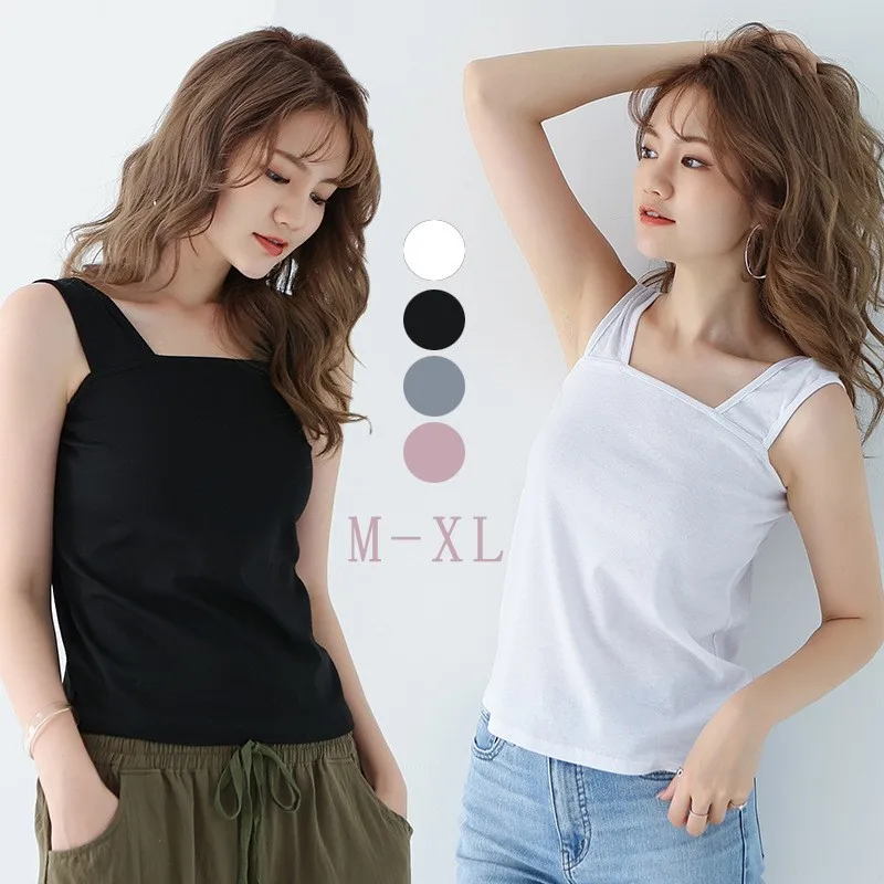 Japanese-style camisole undershirt, summer base layer simple square neck, sexy sleeveless cropped top for outer wear