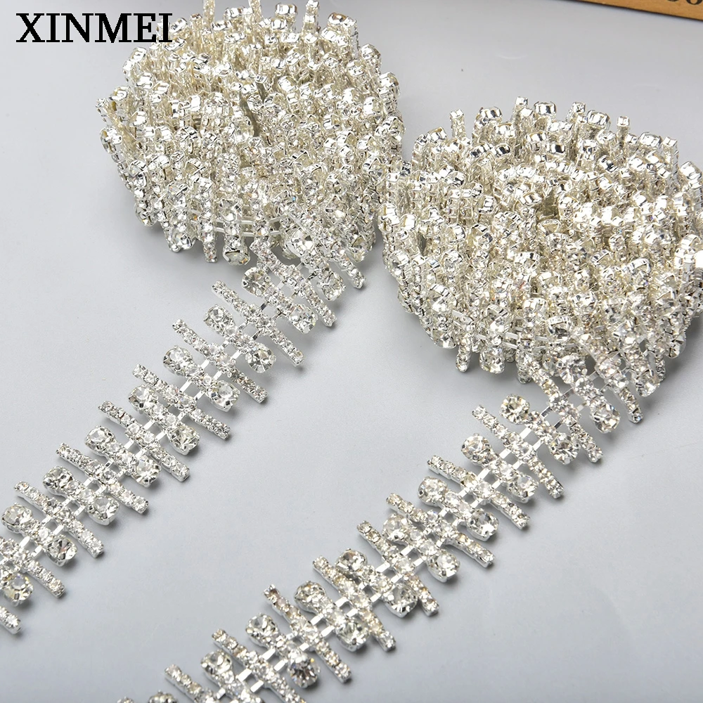 Bridal Crystal Diamante Trim Ribbon Metal Rhinestone Trim for Dress Shoes Bags Wedding Decorative Accessories