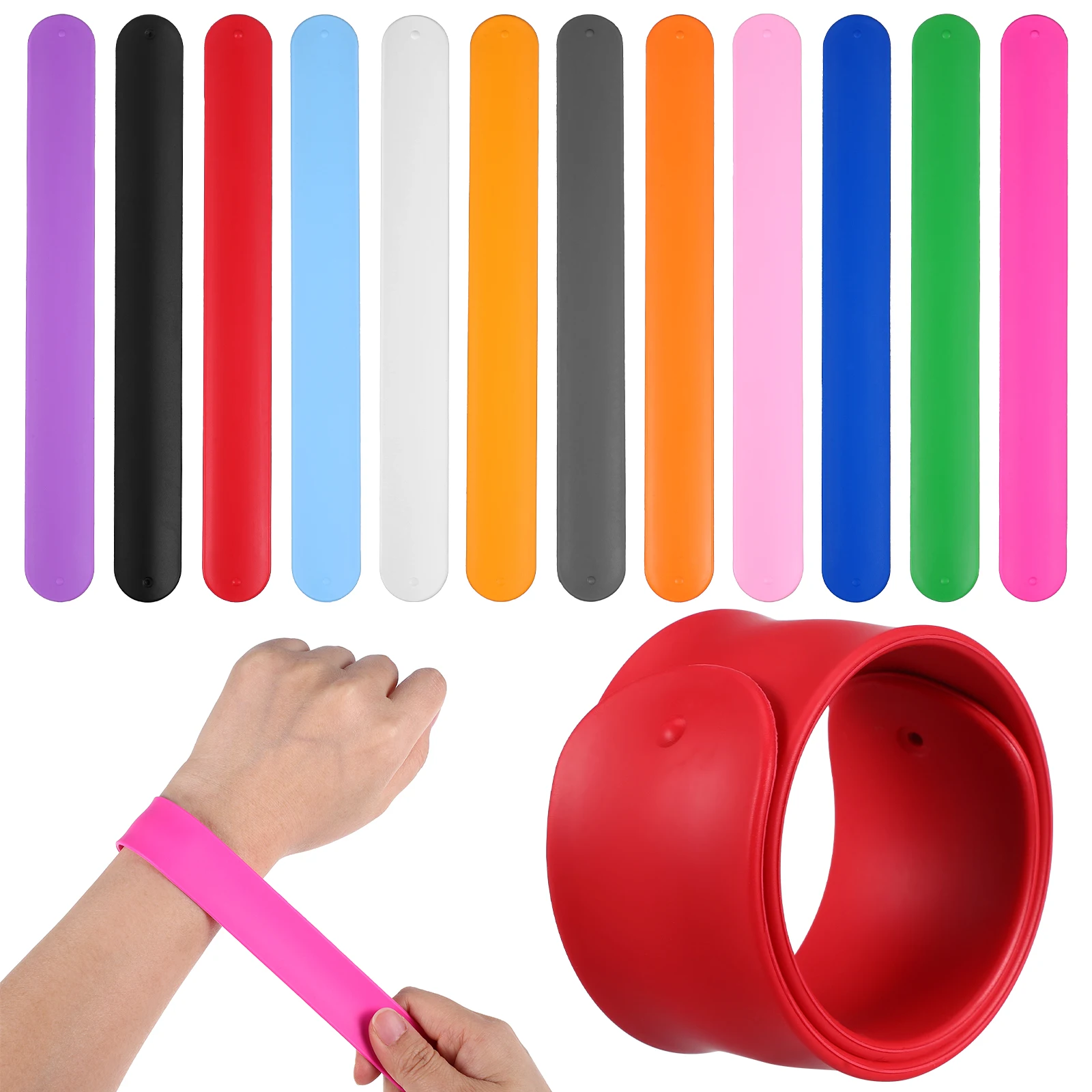 12pçs pulseiras coloridas de tapa de silicone, pulseiras de pressão para lembrancinhas de festa, faixas de papel de embrulho, faixas confortáveis e duráveis