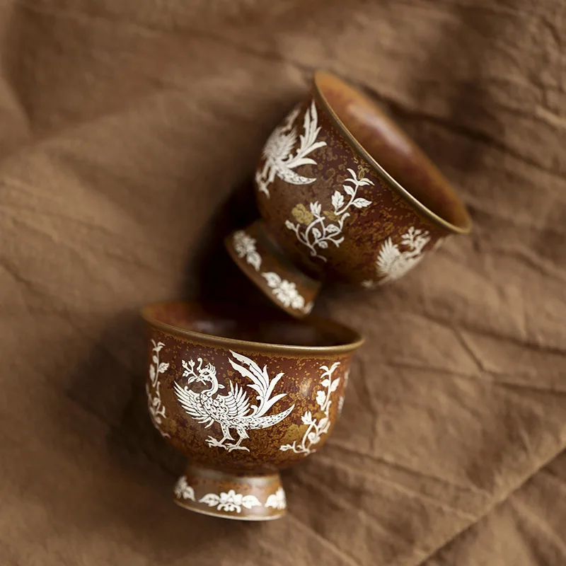 Dunhuang Blue Bird Kiln Change Ceramic Master Cup Hand Painted Silver Decor Ancient Divine Bird Kung Fu Tasting Tea Decor Gift