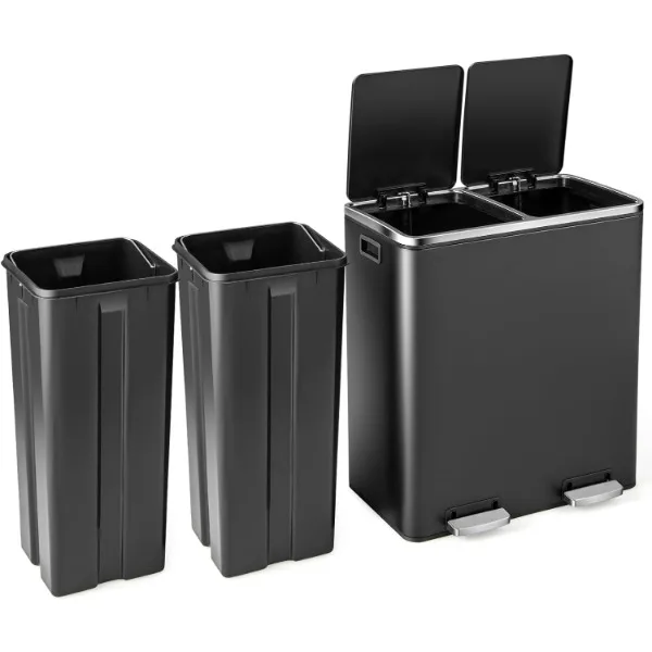 

Goplus Dual Trash Can, 60 Liter (2x30L)/ 16 Gallon Stainless Steel Step Trash Can, Rectangular Garbage Bin with Inner Buckets