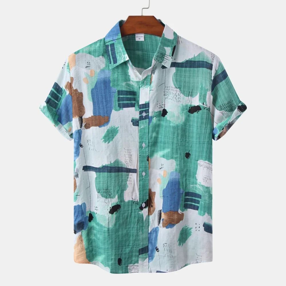 

New Style Clean Lines Summer Hawaiian Style Casual Beach Vacation Print Men's Shirt Muscle Top Pleasing Loose Apparel Shirts