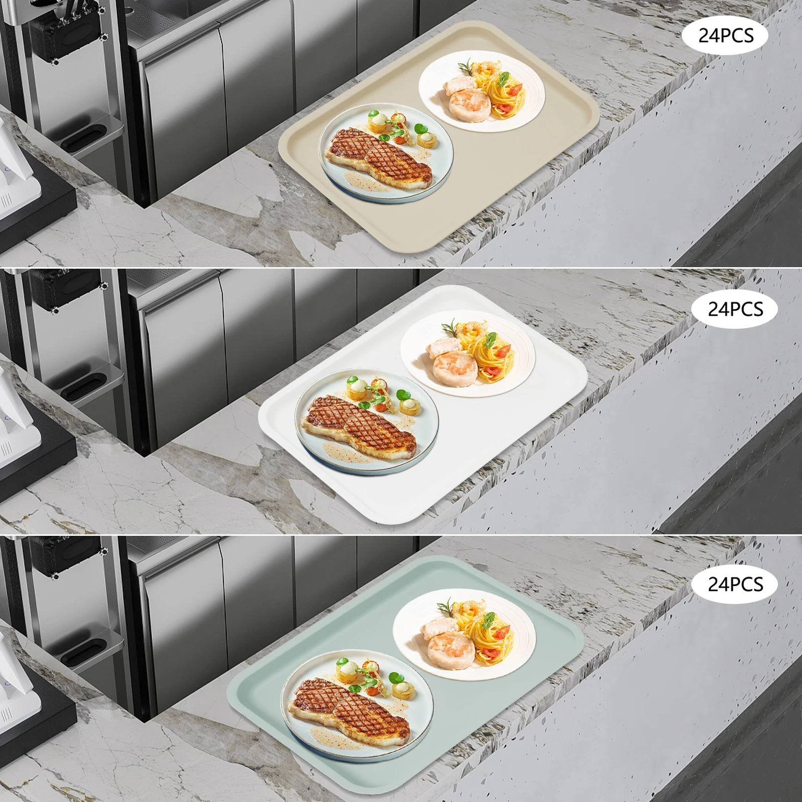 24 قطعة من صواني الطعام السريع، طاولات الكافتيريا، صينية تقديم مستطيلة قابلة للتكديس لمطاعم الوجبات السريعة، ومطابخ المقاهي