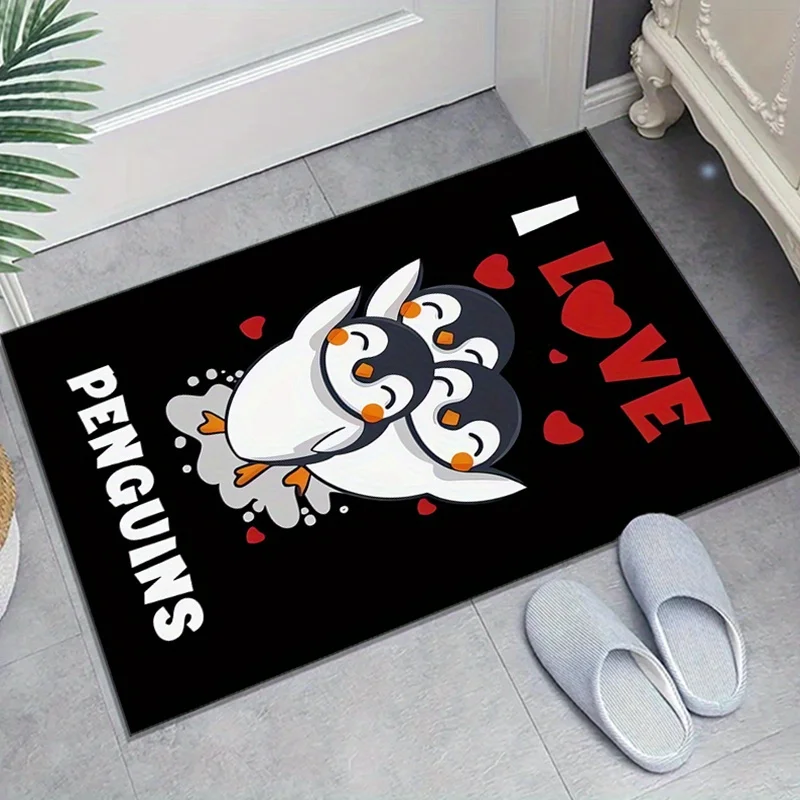 

1pc Cute penguin print carpet, crystal velvet fabric, suitable for bedroom and living room decoration