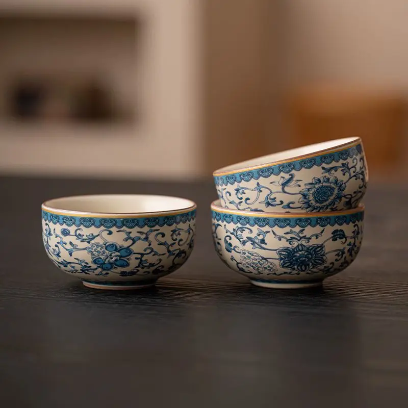 Ceramic Tea Cups Chinese Style Blue and White Ru Kiln 1/3/6pcs Set Master Cup Luxurious Kung Fu Tea Set Enamel Tea Cup