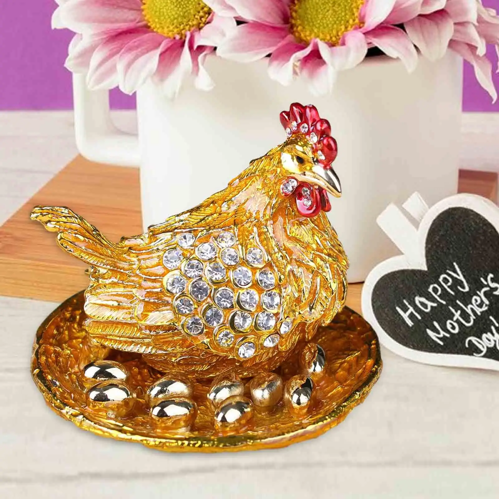 

Hen Hatching Eggs Jewelry Box Jewelry Case for Women Metal Sculpture Jewelry Organizer Display Trinket Storage Box for Rings