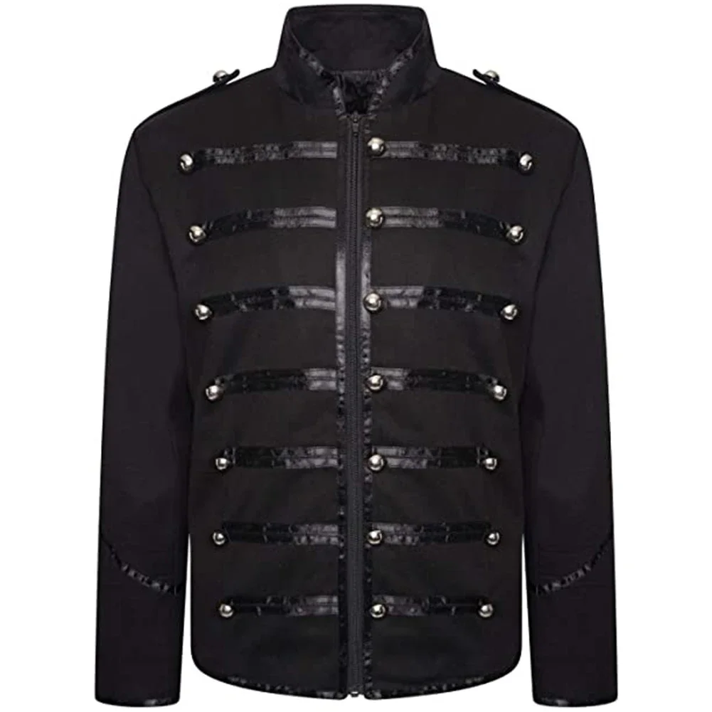 Hot New Vacation Daily Men\\\'s Coat Spring Steampunk Black White Gothic Slight Stretch Solid Color Stand Collar