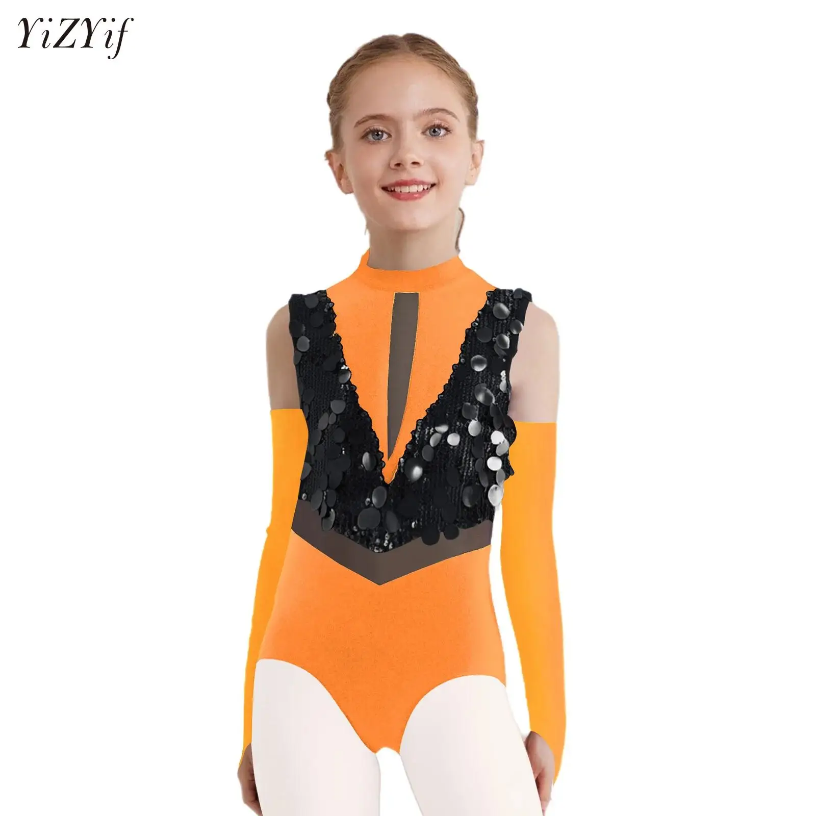 

Kids Girls Ballet Tutu Dance Jumpsuit Roller Skating Bodysuit Jazz Modern Performance Costume Rhythmic Gymnastics Leotard+Glove