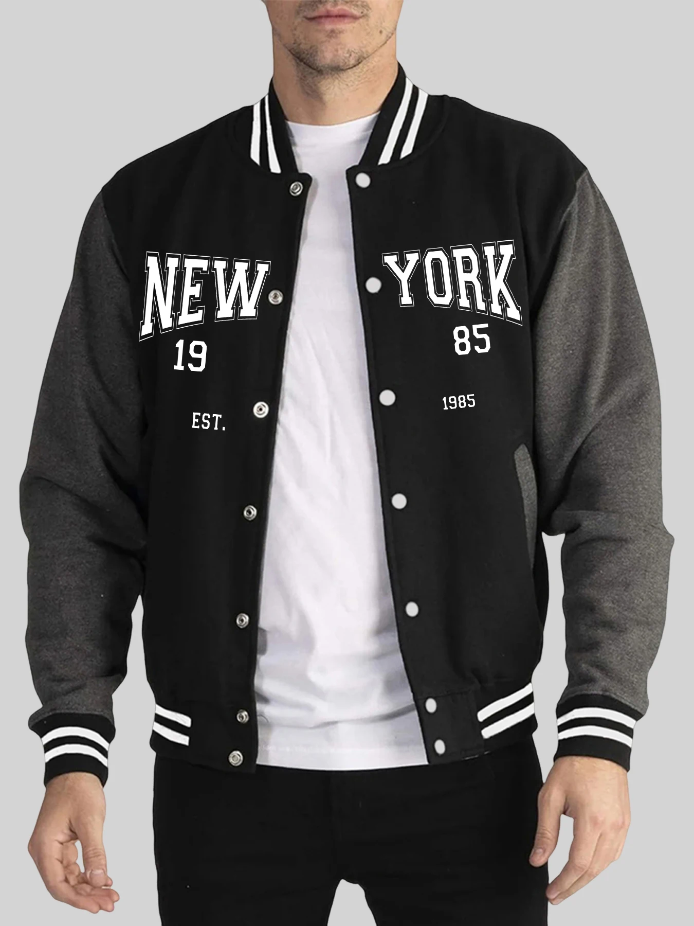 

New York 1985 Art Letter Prints Male Vintage Jackets Soft Hip Hop Baseball Jersey Autumn Winter Clothes Button Sports Tracksuit