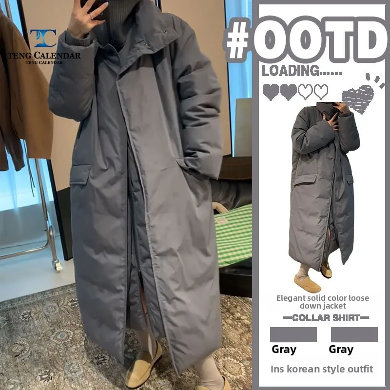 

European Long Down Jacket, Loose White Duck Down Liner Workwear Jacket, Women's Autumn/winter 2025 New Style