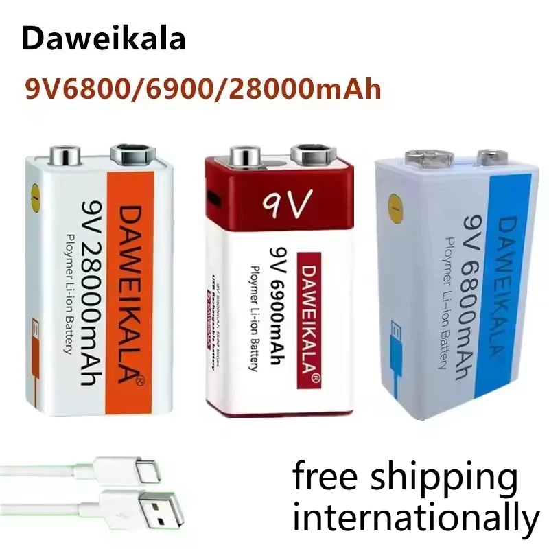Daweikala 2025 9 В 28000 мАч литий-ионная аккумуляторная батарея Micro USB 9 В литий-ионная батарея для мультиметра микрофон игрушка пульт дистанционного управления