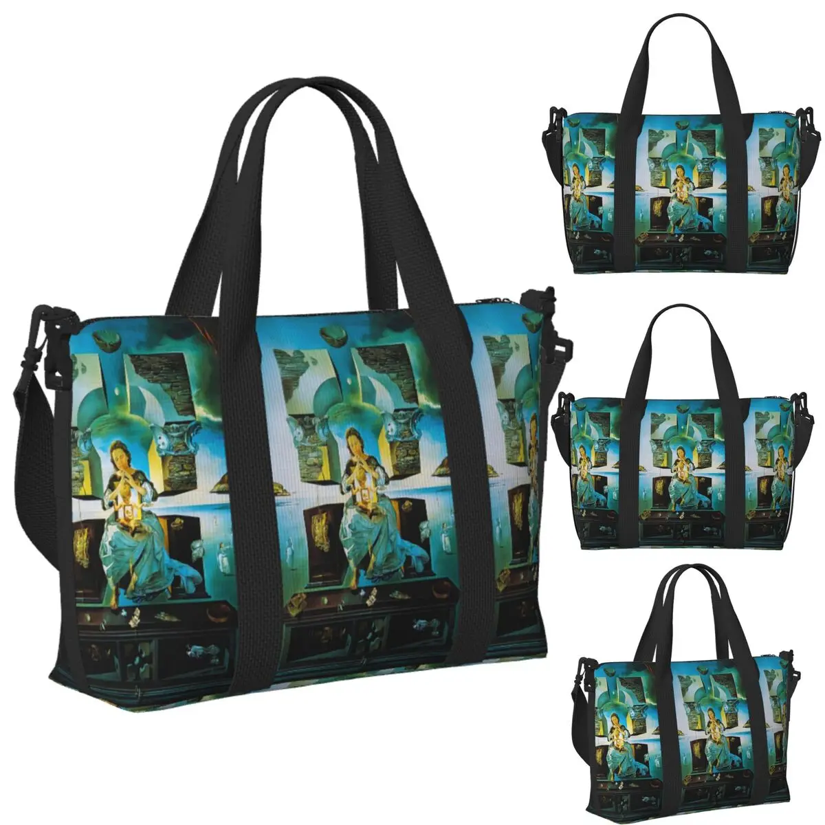

Custom Salvador Dali Gala Paint Beach Travel Bag Large Capacity Tote Bags for Gym Yoga Women Shopping Duffle Shoulder Bag