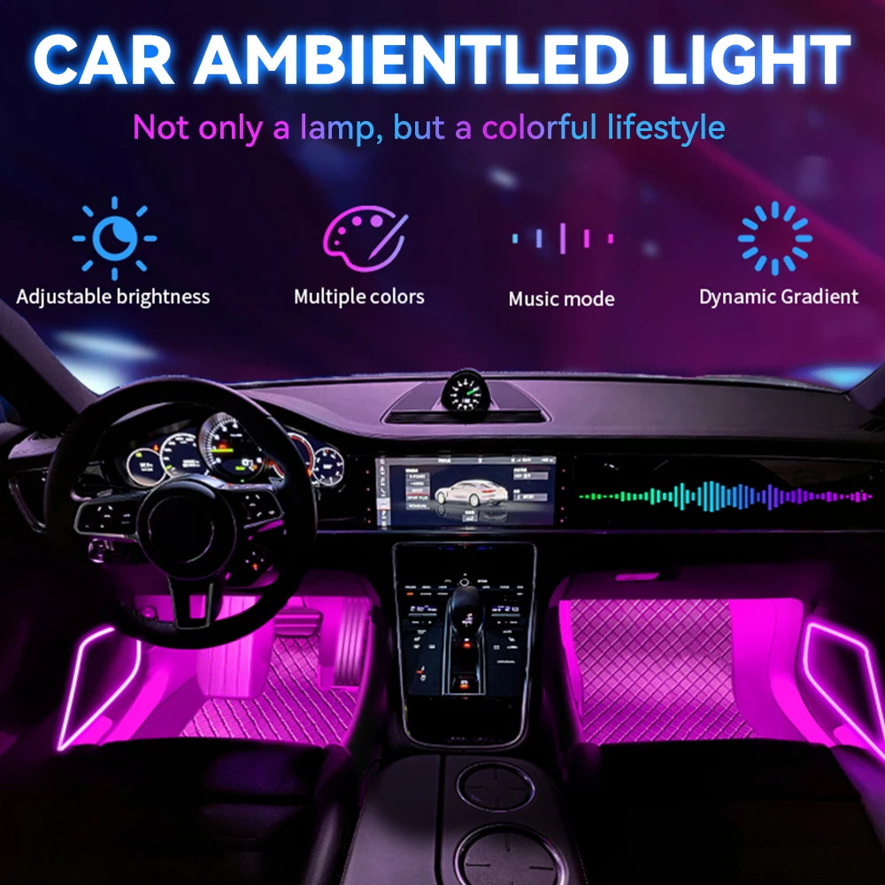 Car Led Foot Ambient With USB Cigarette Lighter Backlight Music Control App RGB Auto Interior Decorative Atmosphere Lights