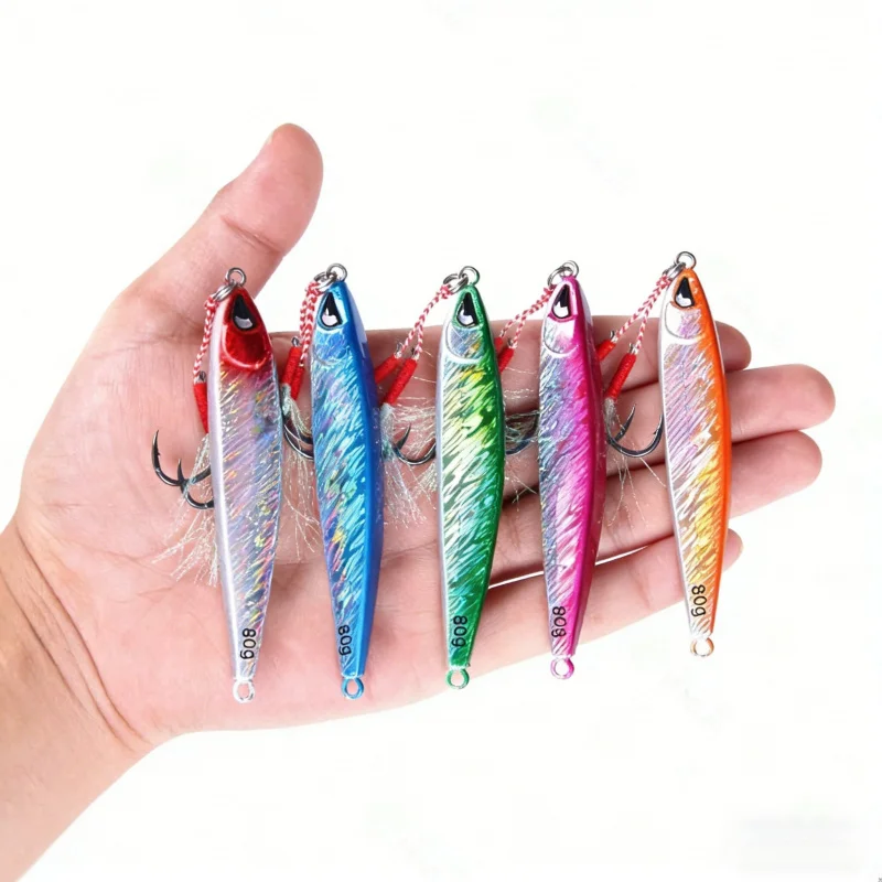 Señuelo de Pesca Jig80G9C, Anzuelo Simple, Lanzamiento Largo, Color Azul Láser, Forma de Cuchillo, Plomo, Metal, Pesca Marina, Cebo Especial