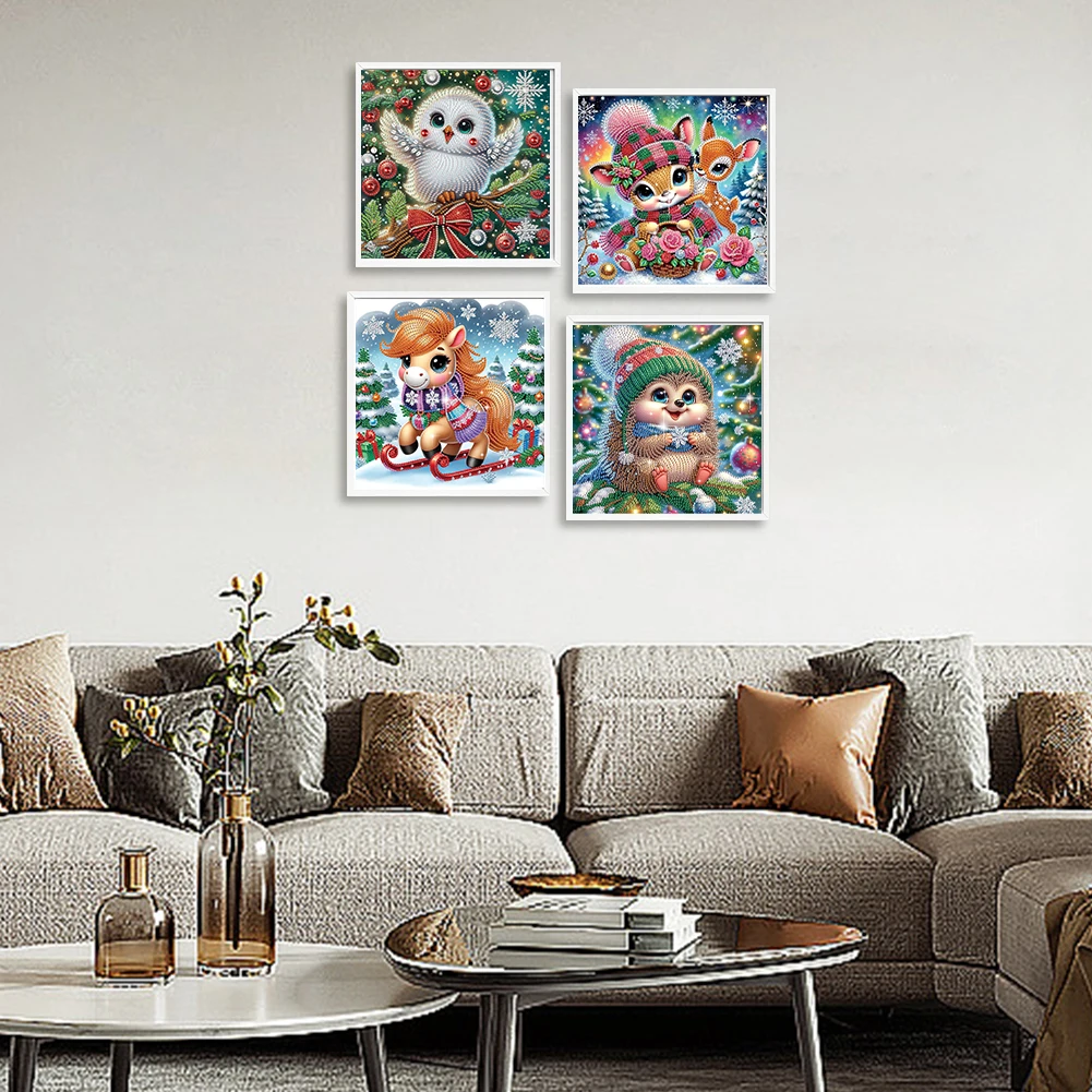 

4pcs Partial Drill Xmas Animal Diamond Painting Kit Special Shape 30x30cm (A)