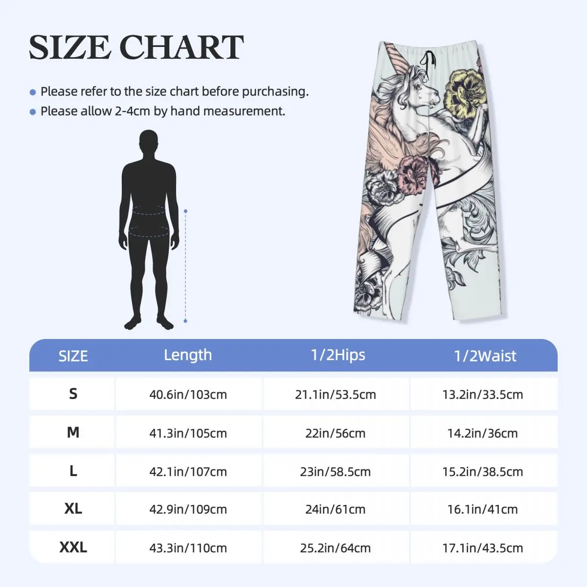 아름다운 유니콘과 꽃 파자마 바지 남성용 잠옷, 탄성 허리띠, 수면 라운지 하의, 주머니가 있는