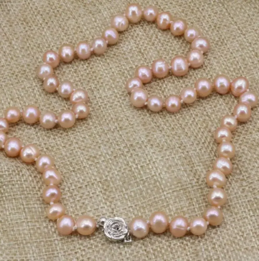 

Fashion jewelry Natural freshwater orange pearl beads necklace 8--9mm chain clavicle jewelry 18"
