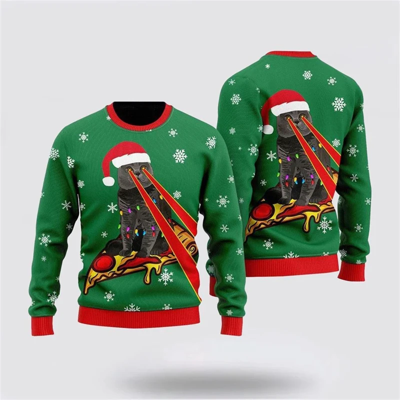 

Funny Pizza Cat Pattern Christmas Ugly Sweater For Men Women Snowflake Candy Canes Design Pullover Sweatshirt Xmas Fashion 2026