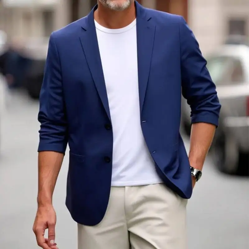 

Spring Autumn Thin Casual Blazer Jacket Men Vintage Turn-Down Collar Slim Jackets Daily Leisure Mens Solid Color Outerwear