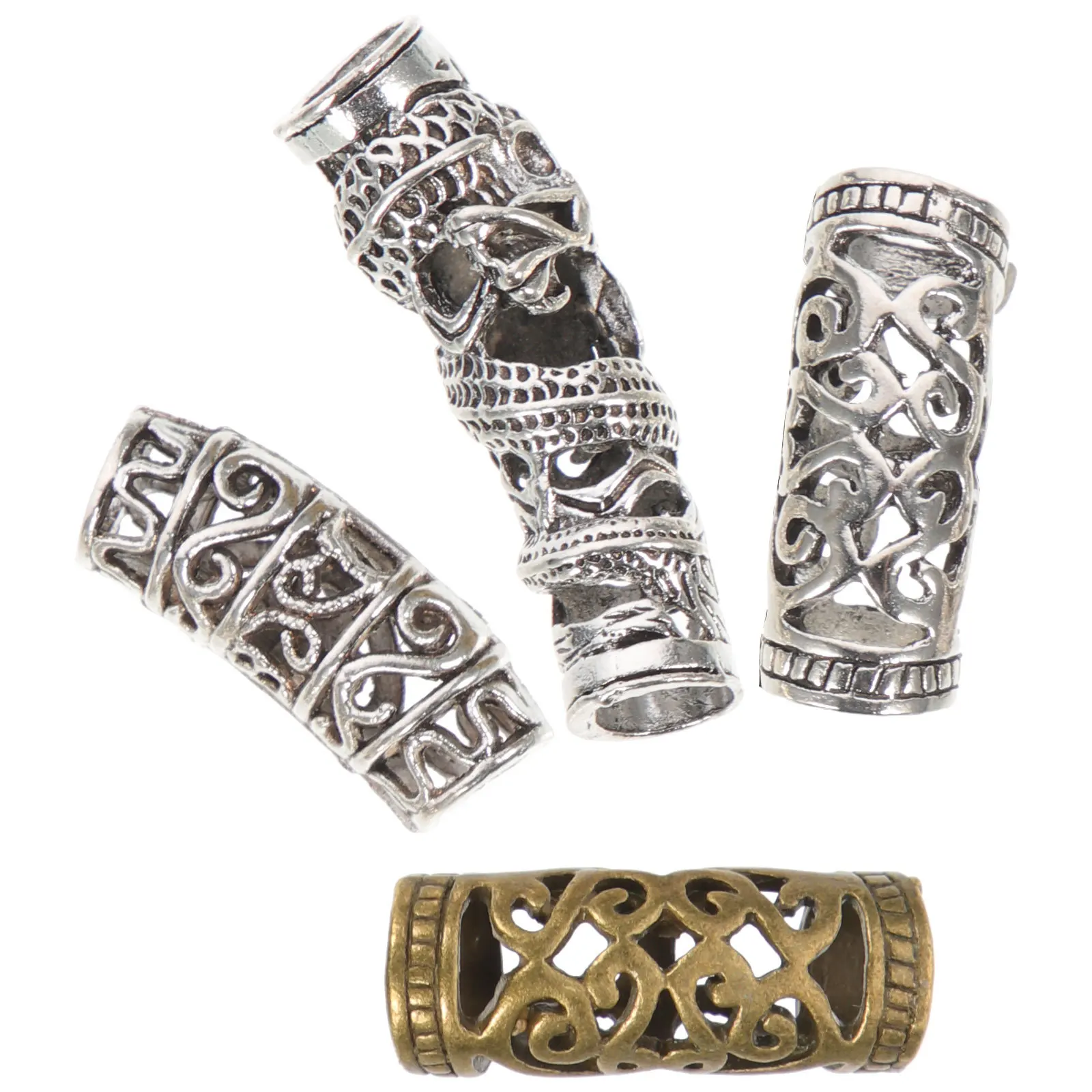 

4Pcs Hollow Alloy Hair Cuffs Retro Dreadlocks Braiding Beads Metal Hair Ring Accessories Decorative Filigree Tube