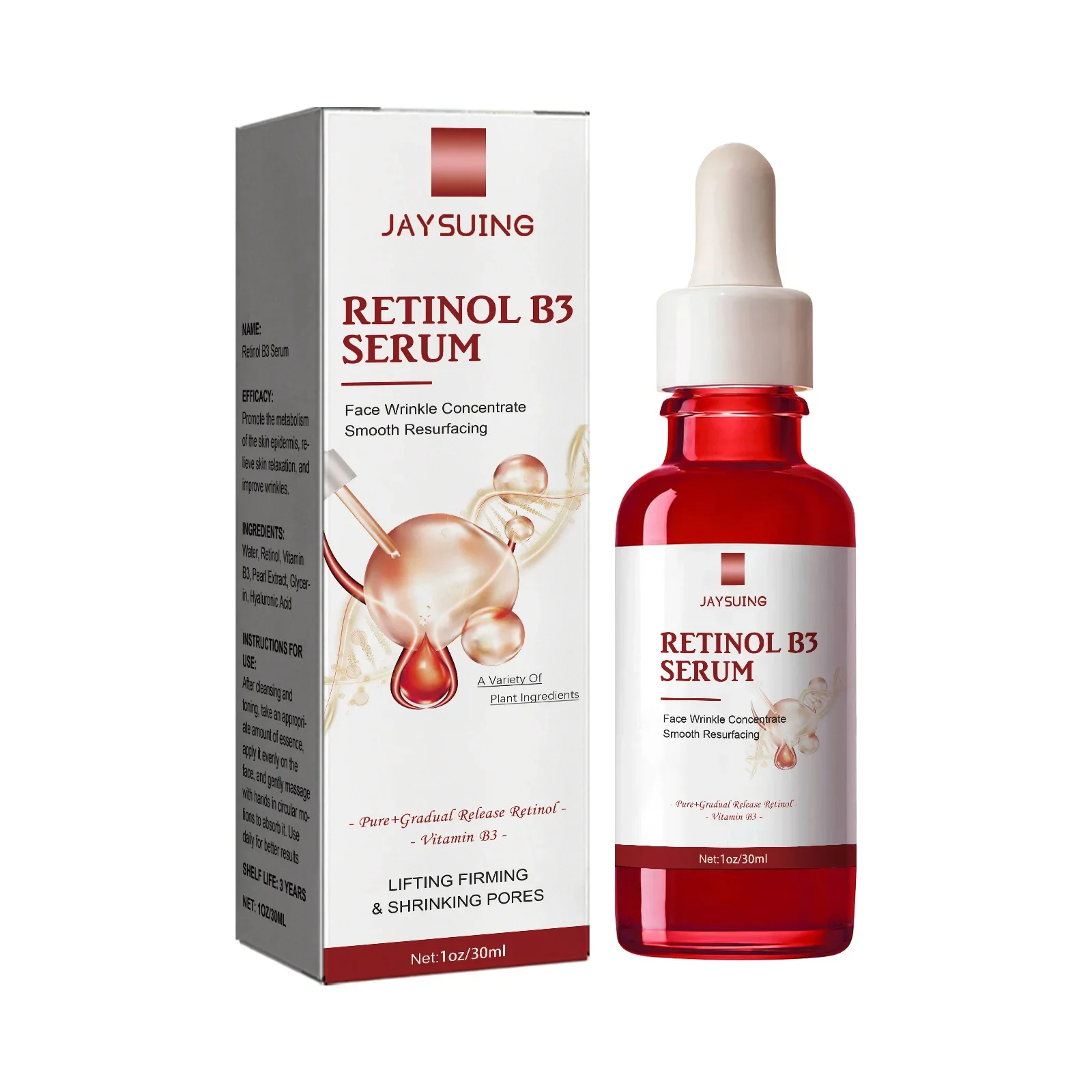 Jaysuing Retinol Facial Essence Fading Wrinkle Firming Skin Moisturizing Anti-Wrinkle Essence Vitamin B3 Age-Defying Complex