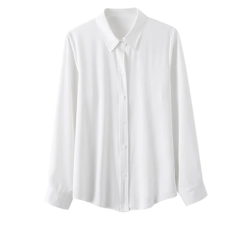 Camicetta da donna elegante bianca con colletto rovesciato primavera autunno nuove camicie da ufficio larghe casual monopetto stile francese femminile