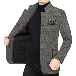 New Winter Men Fleece Woollen Stand-up Collar Blazers Jackets Cashmere Trench Coats Business Casual Suits Coats Jackets Size 4XL