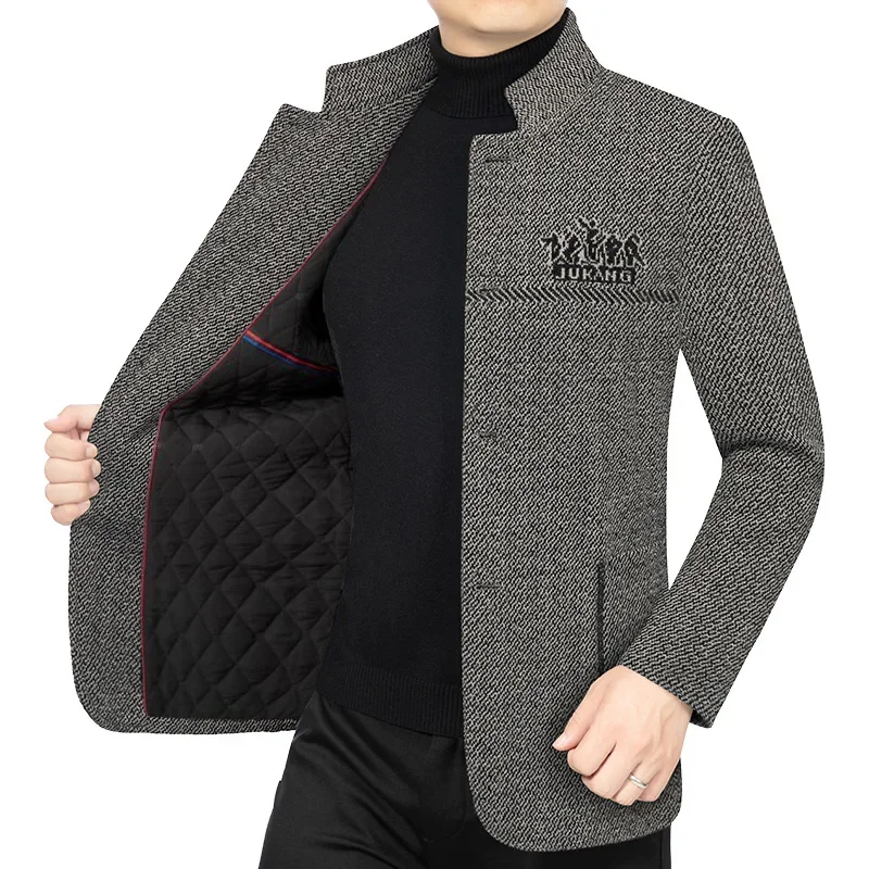 New Winter Men Fleece Woollen Stand-up Collar Blazers Jackets Cashmere Trench Coats Business Casual Suits Coats Jackets Size 4XL