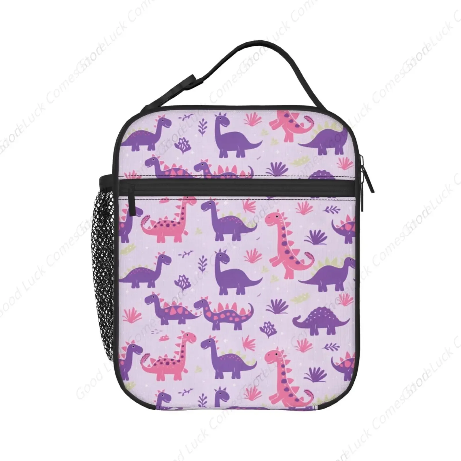 Lilac Dinosaur Lunch Box - Insulated Lunch Bags for Boys/Girls/Women/Men Detachable Handle Lunchbox Meal Tote Bag view 2