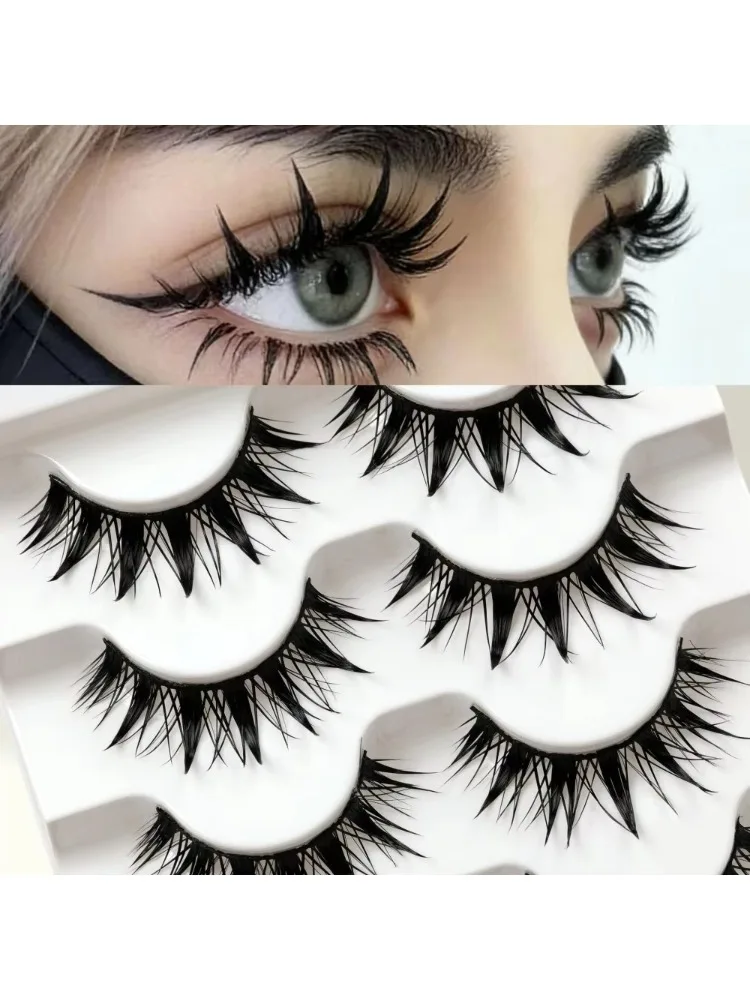5 Paar Manga-Wimpern im Wet-Style, DIY, schwarzer Baumwollstiel, 12-18 mm, dicke, feuchte Wimpern, Punktgewachsene Puppenaugen-Wimpernverlängerungen