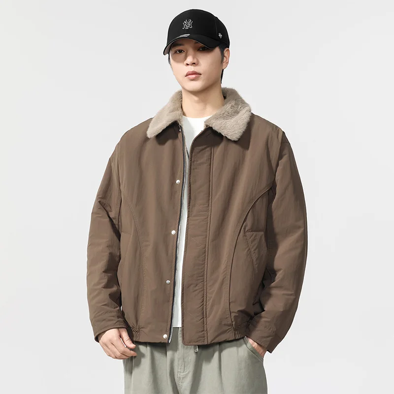 الشتاء الفراء بطانة مبطن البضائع سترة الرجال الشارع الشهير خمر موضة فضفاضة عادية رشاقته Bomber سترة سترات معطف ملابس خارجية